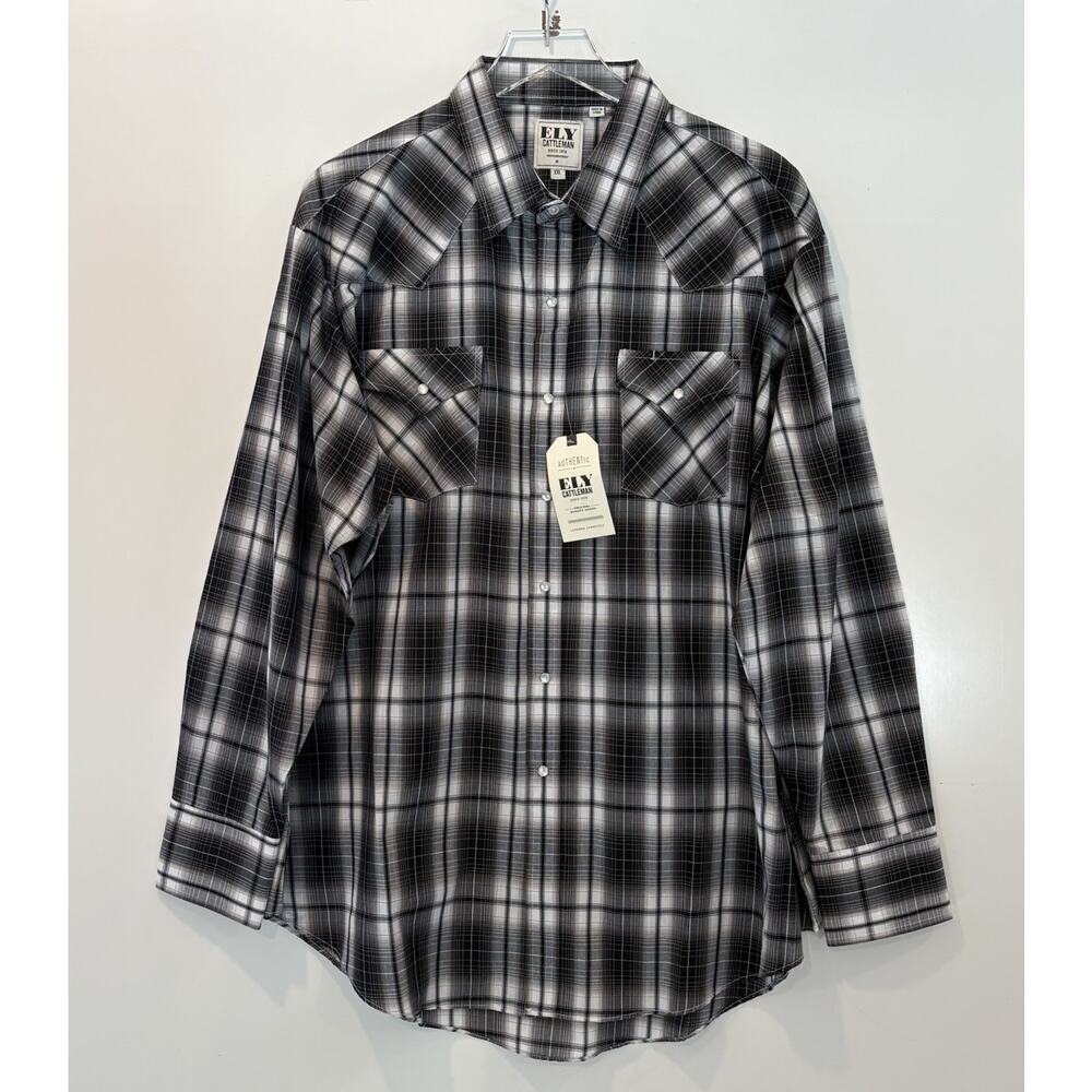 NWT Ely Cattleman Long Sleeve Plaid Western Snap Shirt Mens Size XXL (502)
